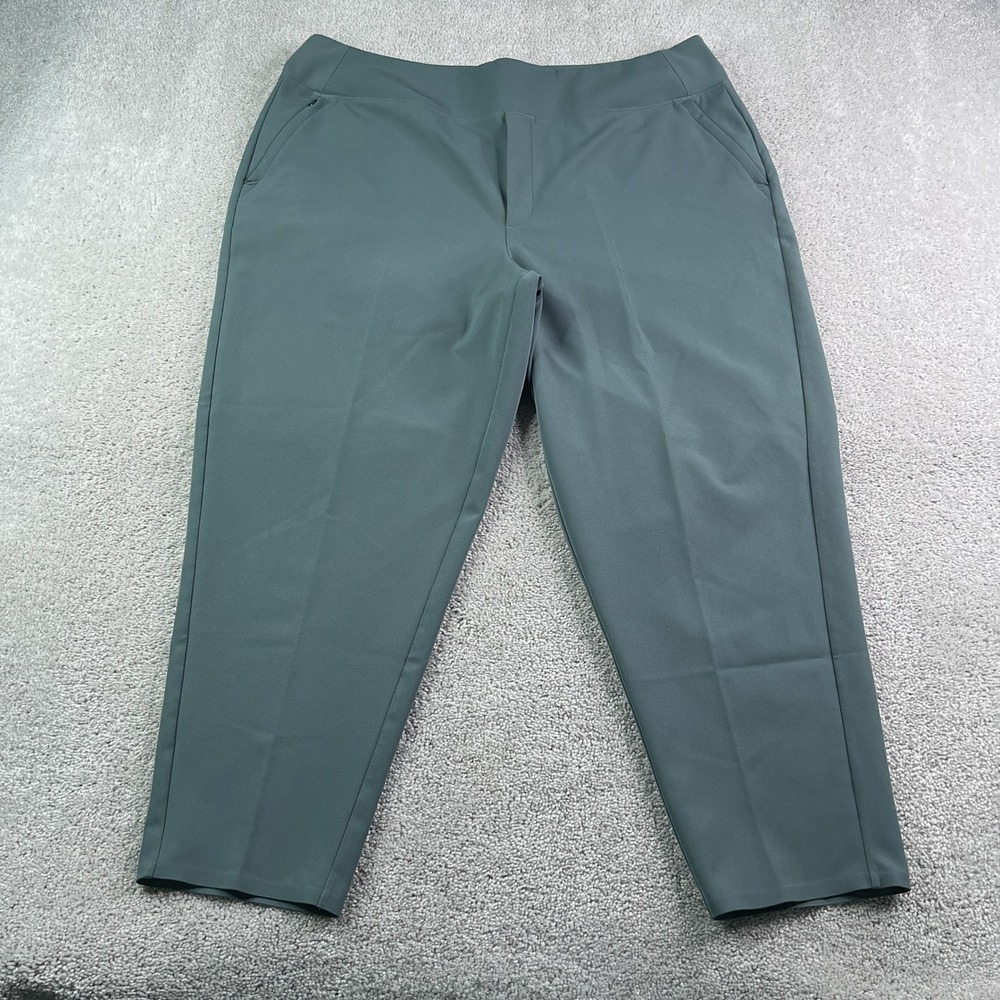 Athleta Pants Women 18 Green Endless High Rise Straight Leg Travel Commuter Gym